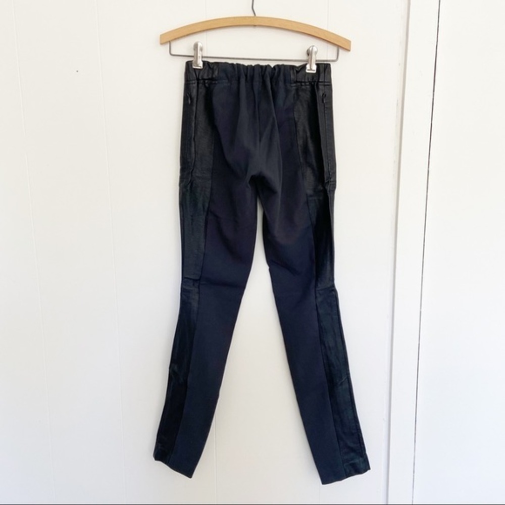 Club Monaco charcoal ponte black faux leather panel stretch pull on pants 00 - Picture 3 of 8